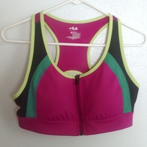 Fila Sport Bra  Zip Up Front Size M Multi Pink Running Athletic